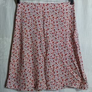 Brandy Melville Skirt 2 Red Floral A Line Knee Length Zip Cottage Cocquette